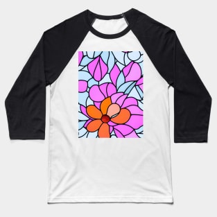 Pink and White Orchid Flower Abstract Art - Stained Glass Baseball T-Shirt